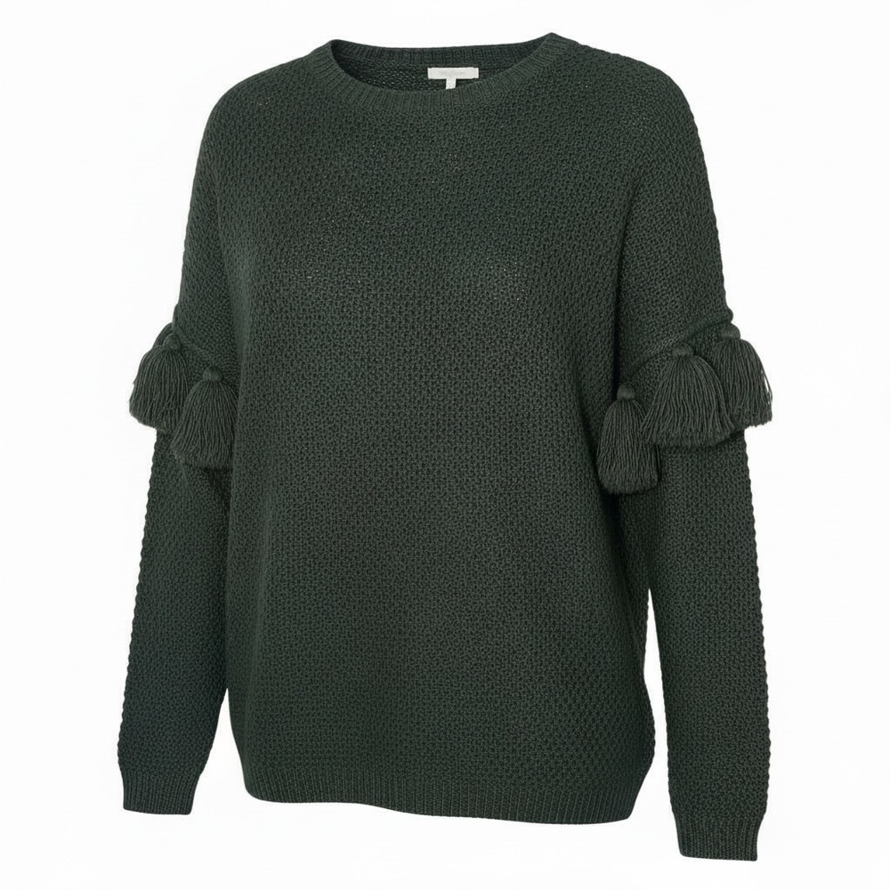 Mud Pie Olive Green Tassel Sleeve Sweater – Women's Small (Boxy‎ Fit)